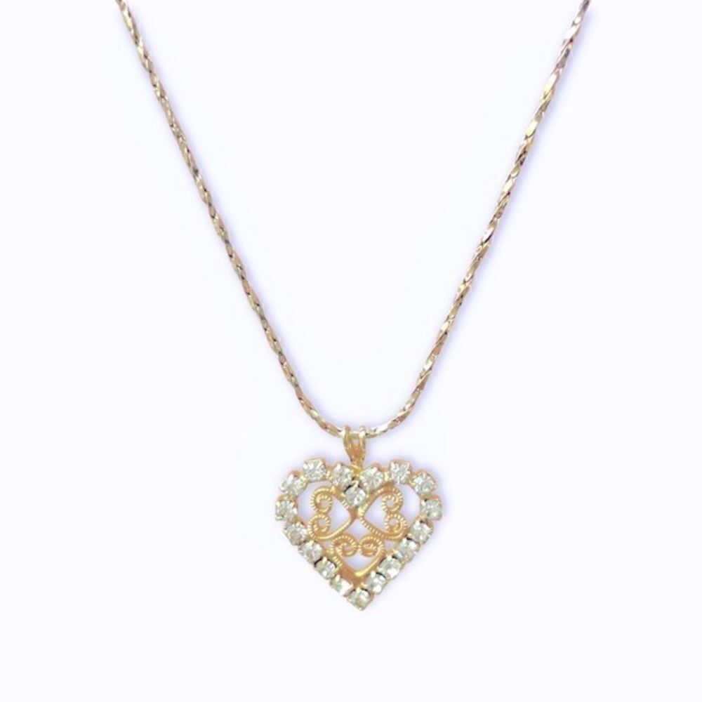 Vintage Gold Rhinestone Heart Necklace